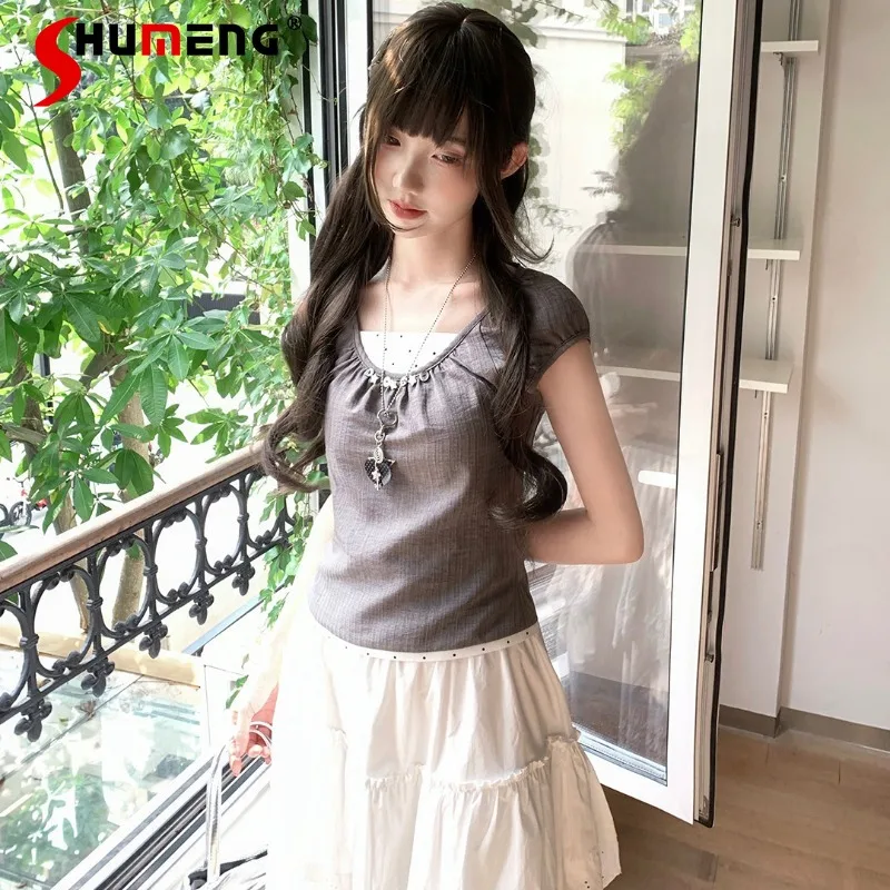 Grey Fake Two Piece Polka Dot Short Sleeves Top Shirt Women's O-Neck Waist Slim Skirt Sweet Girls Casual Daily Wear Lady Blouse
Grey Fake Two Piece Polka Dot Short Sleeves Top Shirt Women's O-Neck Waist Slim Skirt Sweet Girls Casual Daily Wear Lady Blouse