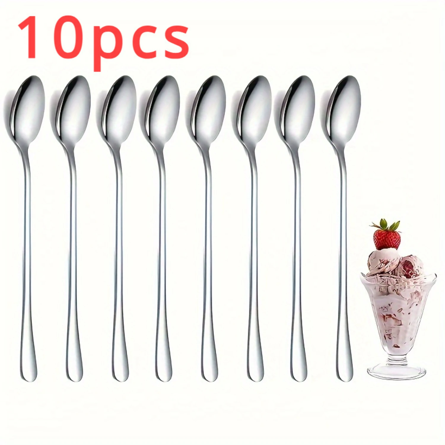 10pcs Stainless Steel Ice Cream Spoons - Long Handle Stirring Teaspoons for Coffee, Desserts - Dishwasher Safe Flatware Set
10pcs Stainless Steel Ice Cream Spoons - Long Handle Stirring Teaspoons for Coffee, Desserts - Dishwasher Safe Flatware Set