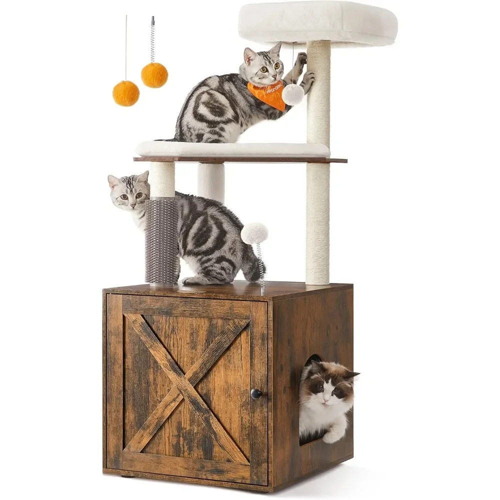 Cat Tree with Litter Box Enclosure, 2-in-1 Modern Cat Tower,Cat Condo with Self Groomer, Scratching Posts, Washable Cushions
Cat Tree with Litter Box Enclosure, 2-in-1 Modern Cat Tower,Cat Condo with Self Groomer, Scratching Posts, Washable Cushions