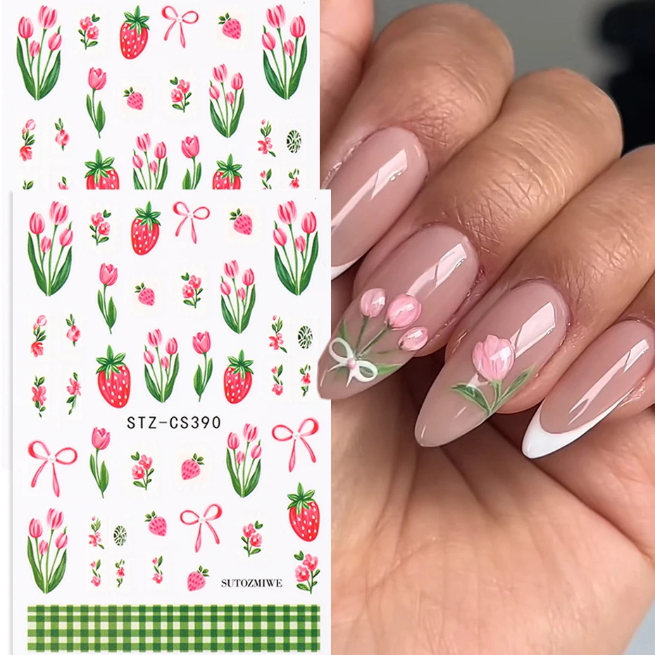Spring Summer Tulip Flower Nail Art Stickers - Pink Tulips, Strawberry, Bow Design Self-Adhesive 3D Nail Decals for Nail art
Spring Summer Tulip Flower Nail Art Stickers - Pink Tulips, Strawberry, Bow Design Self-Adhesive 3D Nail Decals for Nail art
