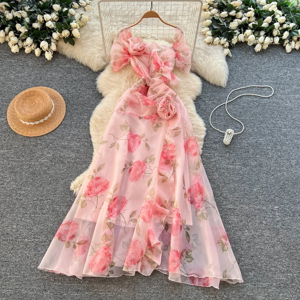 Clothland Women Sweet Pink Floral Maxi Dress Ruffles Split Short Sleeve A Line One Piece Female Chiffon Long Dresses QE323
Clothland Women Sweet Pink Floral Maxi Dress Ruffles Split Short Sleeve A Line One Piece Female Chiffon Long Dresses QE323