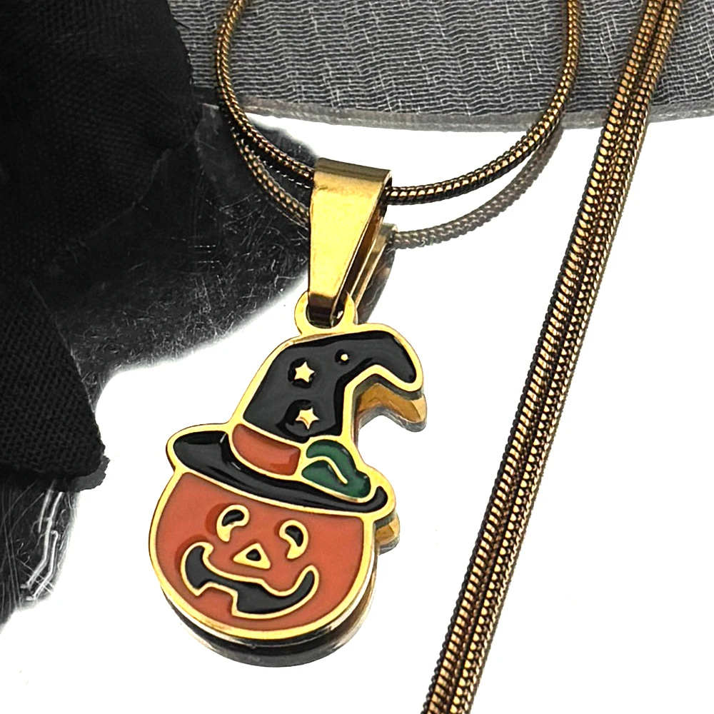 Halloween Pumpkin Lantern Witch Hat Enamel Pendant Necklaces for Women Men Stainless Steel Gold Color Chain Party Jewelry Gift
Halloween Pumpkin Lantern Witch Hat Enamel Pendant Necklaces for Women Men Stainless Steel Gold Color Chain Party Jewelry Gift