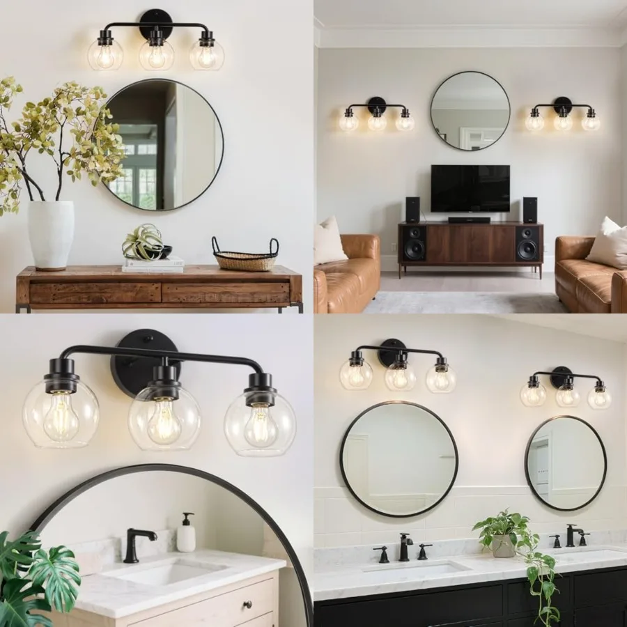Bathroom Light Fixtures Vanity Light, 3 Light Modern Wall Sconces Lighting Bathroom Lights with Globe Clear Glass Shades, Bath
Bathroom Light Fixtures Vanity Light, 3 Light Modern Wall Sconces Lighting Bathroom Lights with Globe Clear Glass Shades, Bath