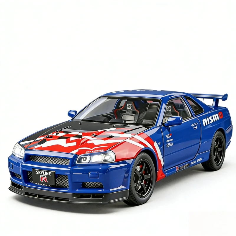 1:24 GTR alloy sports car model Pull back sound and light sports car toy car interior decoration collection ornament boy gift
1:24 GTR alloy sports car model Pull back sound and light sports car toy car interior decoration collection ornament boy gift