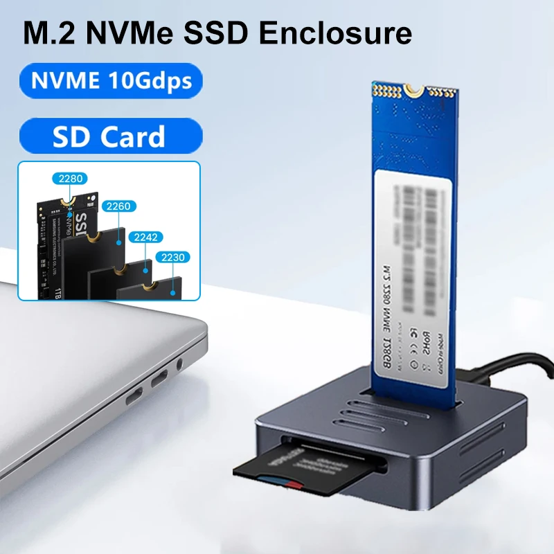 M.2 NVMe protocol SSD Enclosure Adapter with SD Card Reader 10Gbps SSD Case Type C USB3.1 Direct Plug in M.2 SSD Adapter for PC
M.2 NVMe protocol SSD Enclosure Adapter with SD Card Reader 10Gbps SSD Case Type C USB3.1 Direct Plug in M.2 SSD Adapter for PC