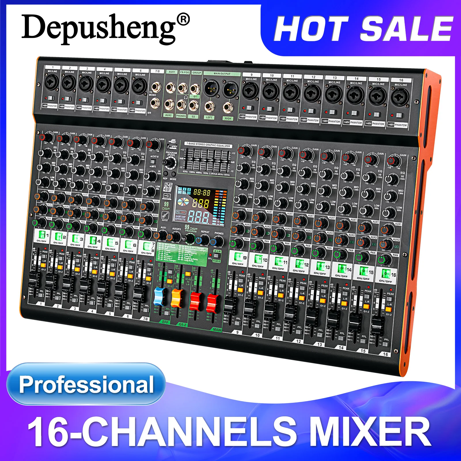 16channel Digital Mixer TC16 Professional Audio Mixer Depusheng 99DSP DJ console reverb chip Bluetooth USB
16channel Digital Mixer TC16 Professional Audio Mixer Depusheng 99DSP DJ console reverb chip Bluetooth USB