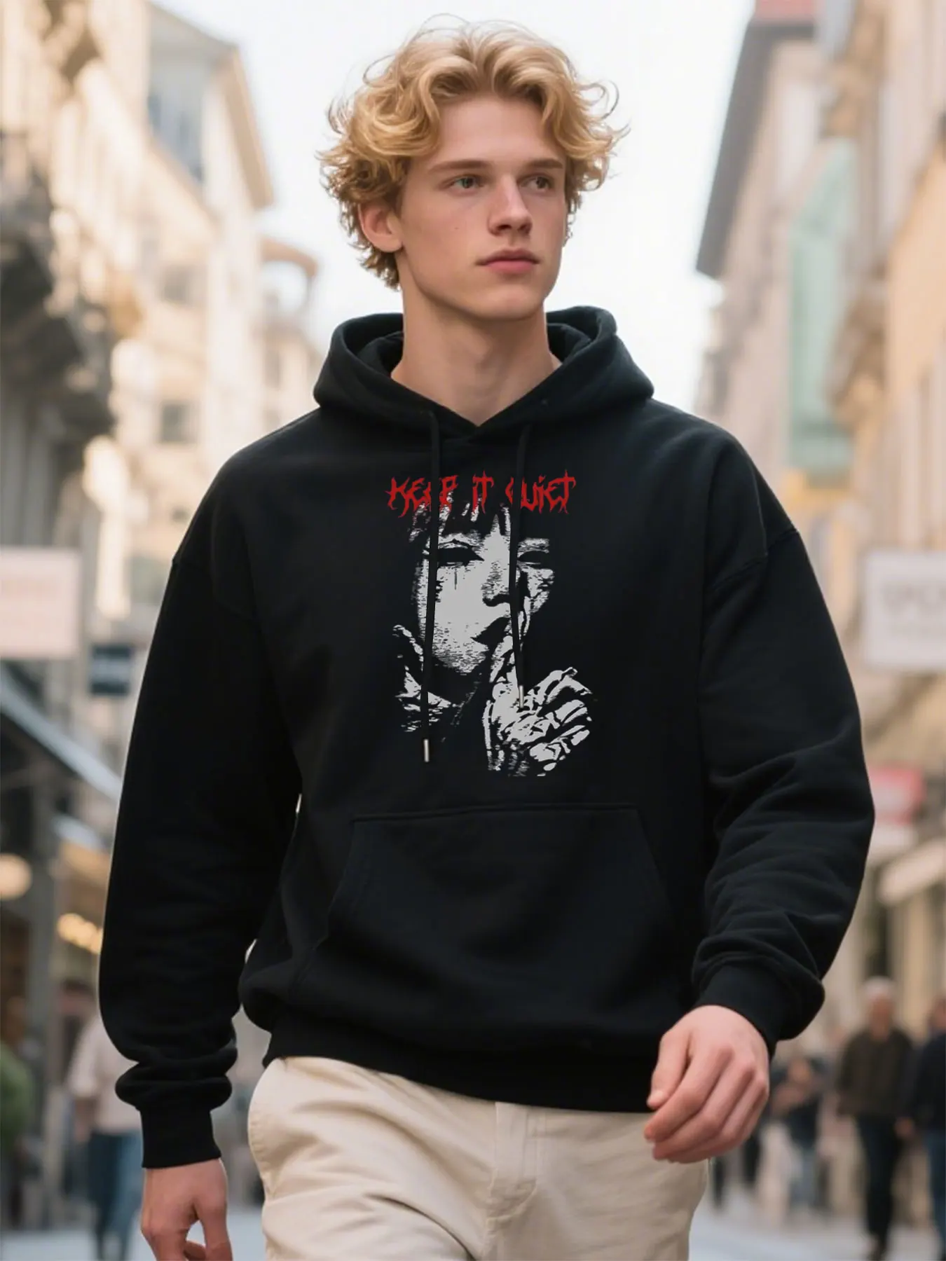 Men's Soft Hoodie With Keep It Quiet Gothic Logo, Comfort Wear For Outdoor Activities, Thanksgiving Gift For Him
Men's Soft Hoodie With Keep It Quiet Gothic Logo, Comfort Wear For Outdoor Activities, Thanksgiving Gift For Him