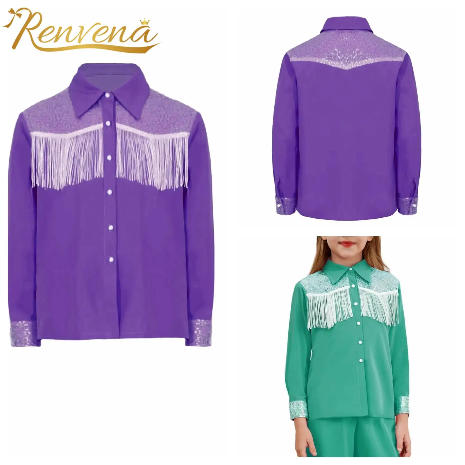 Kids Girls Lapel Long Sleeves Button-down Shirt Western Cowgirl Costume Sequins Fringe Shirt Halloween Costume Autumn Clothes
Kids Girls Lapel Long Sleeves Button-down Shirt Western Cowgirl Costume Sequins Fringe Shirt Halloween Costume Autumn Clothes