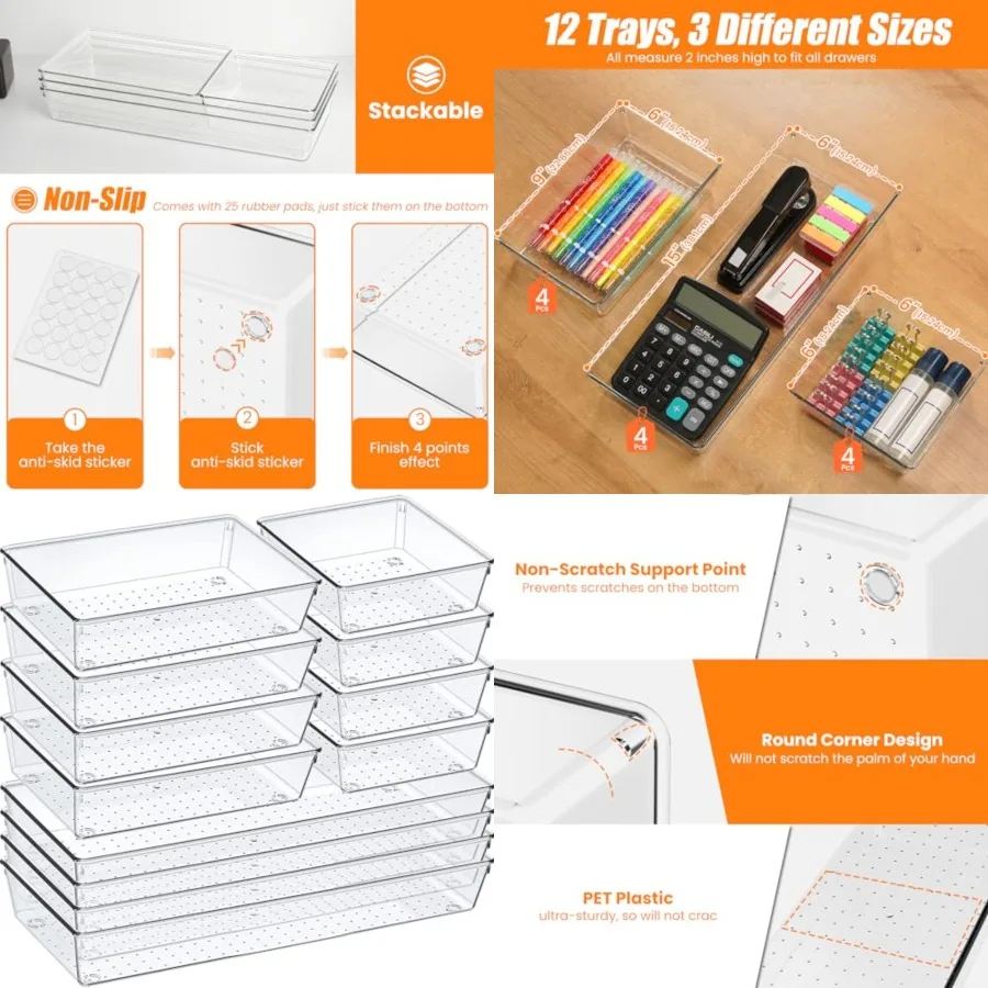Clear Plastic Drawer Organizer Set, Acrylic Non Slip Non Cracking Kitchen Drawer Storage Tray Large Size Divider, Multifunction
Clear Plastic Drawer Organizer Set, Acrylic Non Slip Non Cracking Kitchen Drawer Storage Tray Large Size Divider, Multifunction