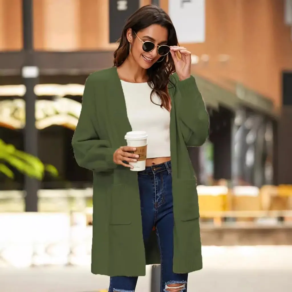 Women's Knitted Cardigan Sweater with Pockets Casual Long-Sleeved Loose Fit Autumn Winter Outerwear for Fashionable Women
Women's Knitted Cardigan Sweater with Pockets Casual Long-Sleeved Loose Fit Autumn Winter Outerwear for Fashionable Women