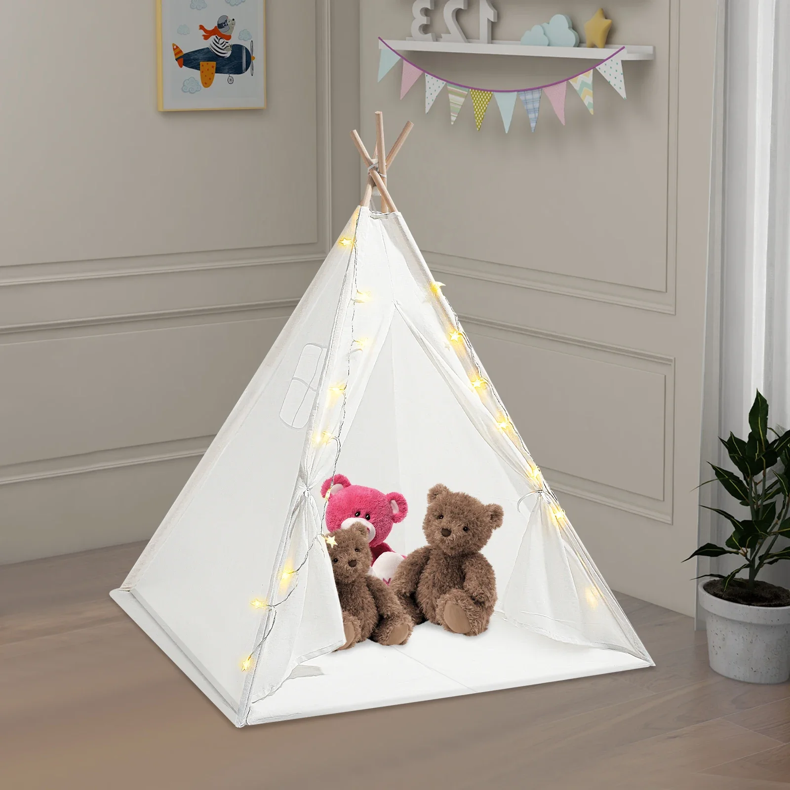Modern Kids Teepee Tent with LED Lights & Padded Mat Foldable 47×55in Cotton Playhouse for Indoor/Outdoor Use (1-12 Years)
Modern Kids Teepee Tent with LED Lights & Padded Mat Foldable 47×55in Cotton Playhouse for Indoor/Outdoor Use (1-12 Years)