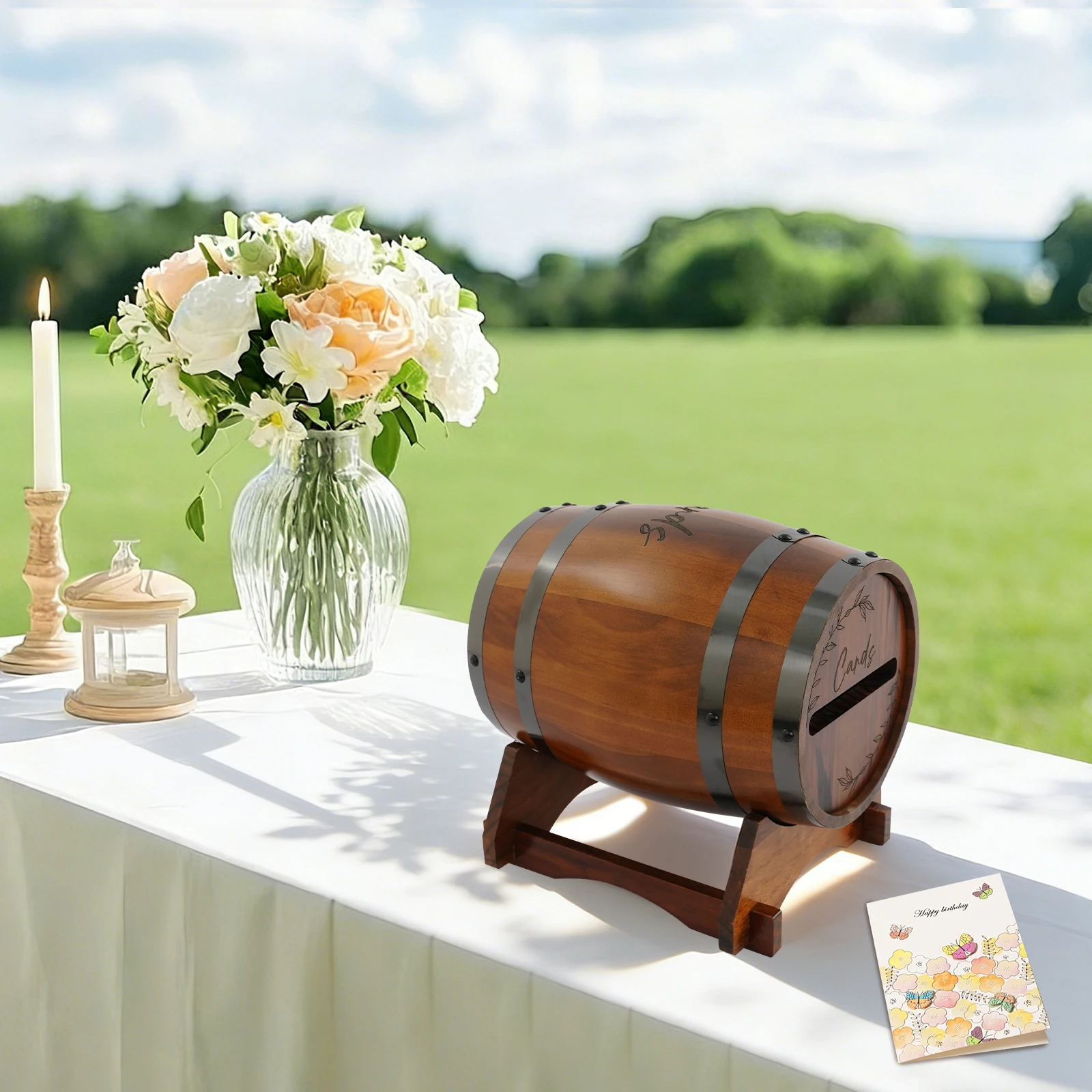 Vintage Pinewood Barrel‑Shaped Wedding Card Box, 150‑250 Cards Capacity Smooth Rounded Edges Removable Rotatable Lid
Vintage Pinewood Barrel‑Shaped Wedding Card Box, 150‑250 Cards Capacity Smooth Rounded Edges Removable Rotatable Lid