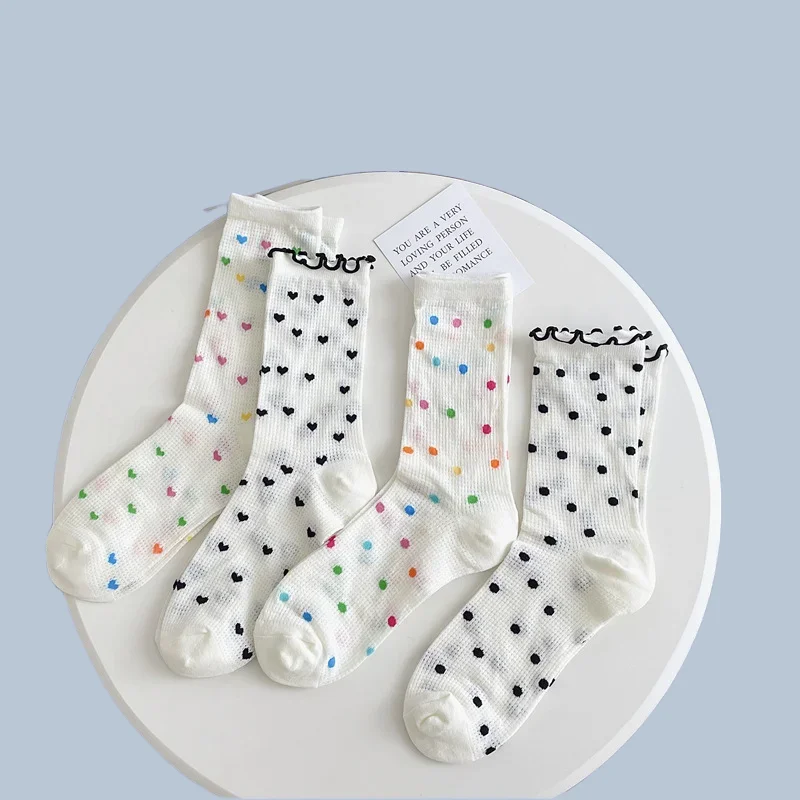 5 Pairs High Quality Women's Multicolor Polka Dot Socks Thin Hollow Out Meah Breathable Socks Sweet Women's Girl's Ruffle Socks
5 Pairs High Quality Women's Multicolor Polka Dot Socks Thin Hollow Out Meah Breathable Socks Sweet Women's Girl's Ruffle Socks
