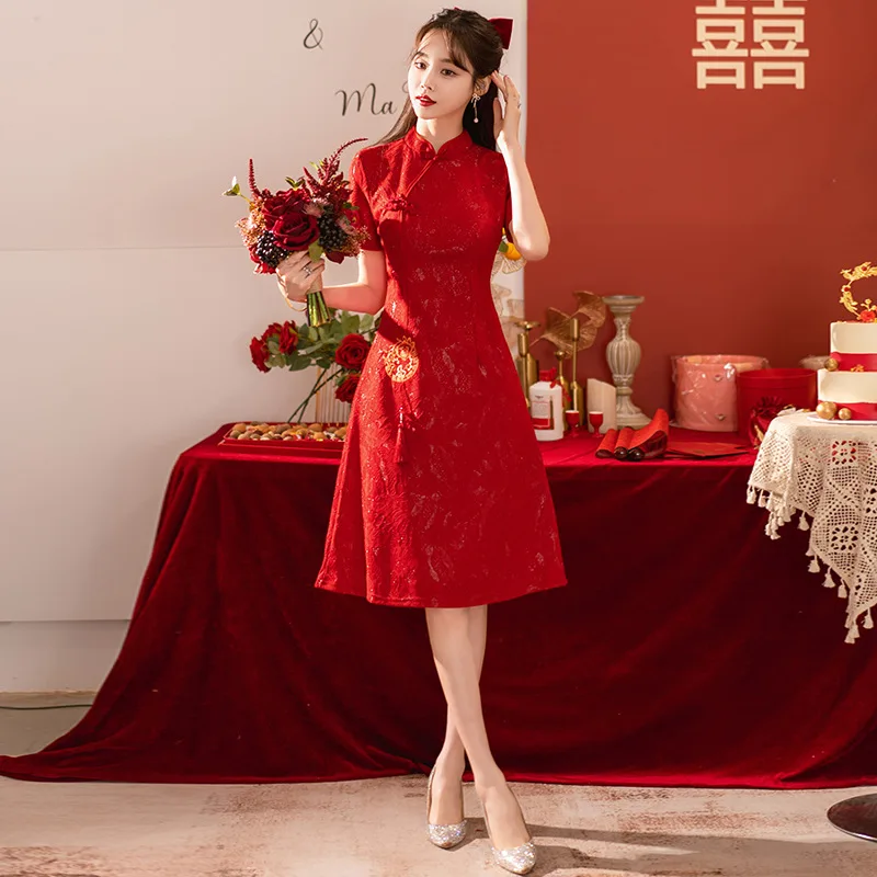Fashion Modern Cheongsam Dress for Women Summer Short Sleeve Qipao Traditional Chinese Clothing Red
Fashion Modern Cheongsam Dress for Women Summer Short Sleeve Qipao Traditional Chinese Clothing Red