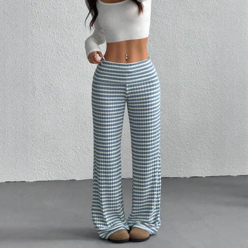 Casual Striped Flared Pants Loose Fit Comfortable Commute Long Trousers for Women High Waist PVC Material Straight Leg Trousers
Casual Striped Flared Pants Loose Fit Comfortable Commute Long Trousers for Women High Waist PVC Material Straight Leg Trousers