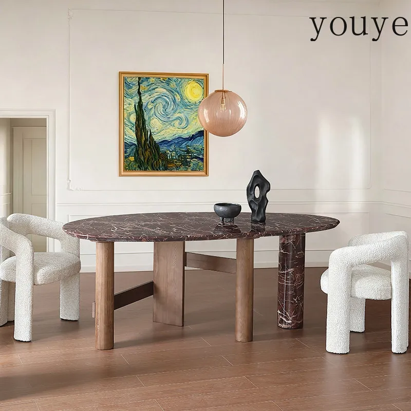 French retro dining table large flat-floor villa oval marble dining table designer high-end dining table
French retro dining table large flat-floor villa oval marble dining table designer high-end dining table