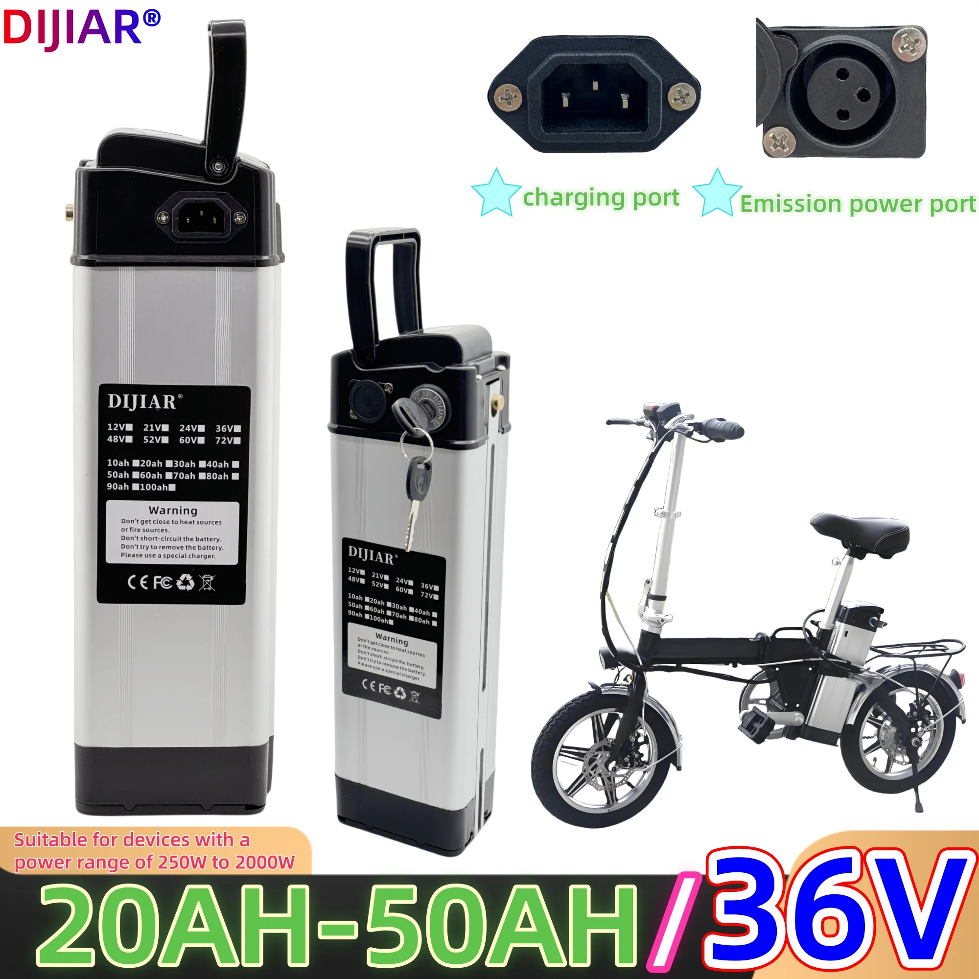 1865036V20AH-50AH power assisted bicycle new capacity lithium battery, suitable for Silverfish motors below 500W-2000W 
1865036V20AH-50AH power assisted bicycle new capacity lithium battery, suitable for Silverfish motors below 500W-2000W