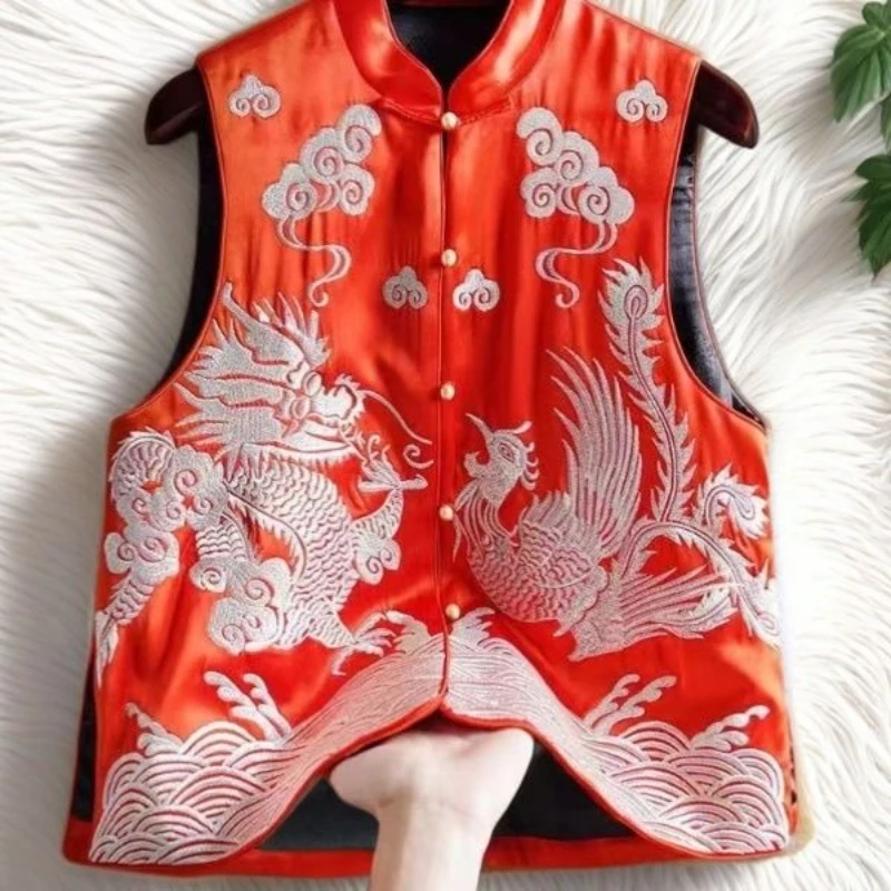 2024, весенне-осеннее женское красное жилет без рукавов с вышивкой дракона и феникса, женские элегантные китайские жилеты Тан, пальто
2024, весенне-осеннее женское красное жилет без рукавов с вышивкой дракона и феникса, женские элегантные китайские жилеты Тан, пальто