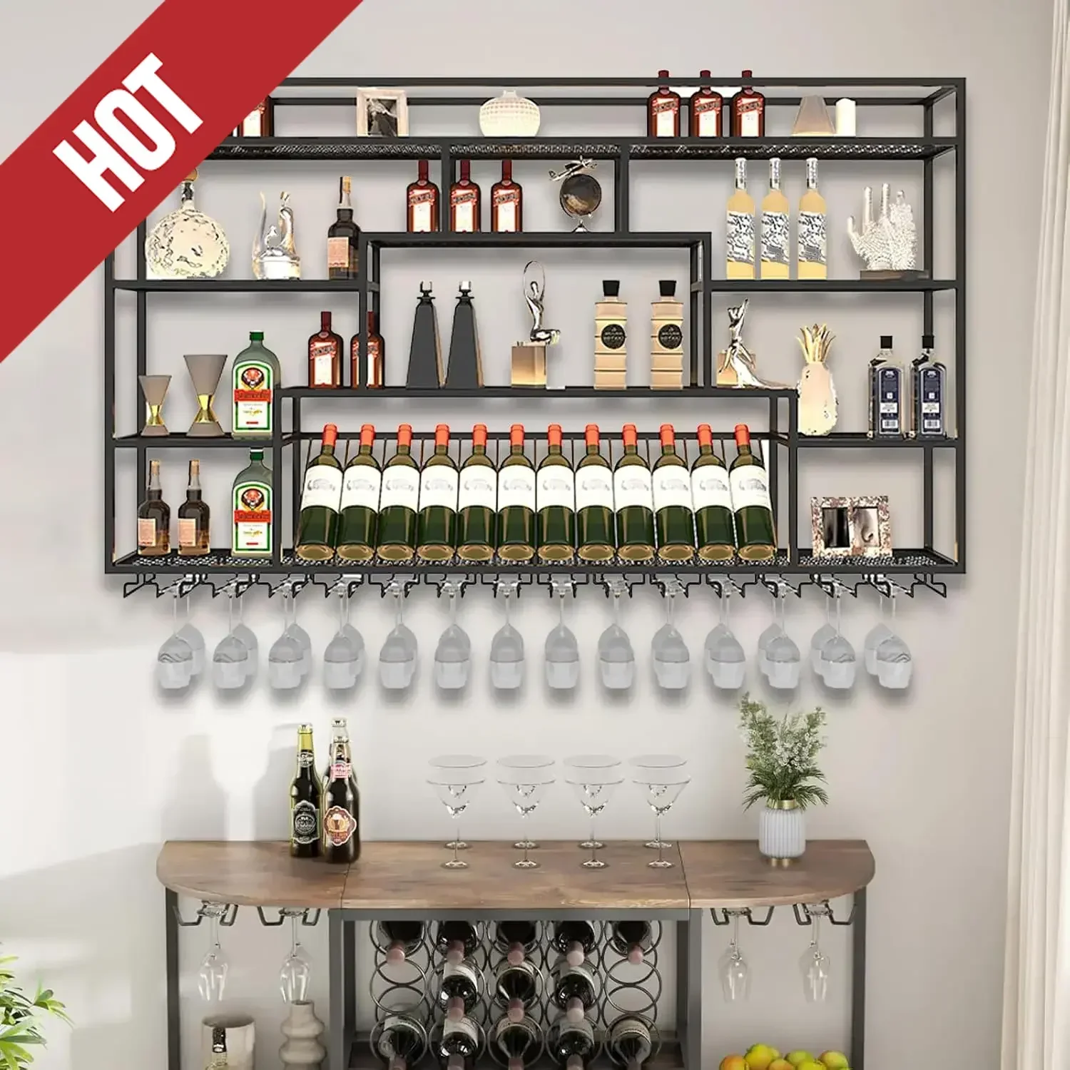 Настенная винная полка 2025 года, металлические полки для алкоголя и держатели для бокалов, многоуровневая настенная полка для хранения и демонстрации вина, подвесной держатель
Настенная винная полка 2025 года, металлические полки для алкоголя и держатели для бокалов, многоуровневая настенная полка для хранения и демонстрации вина, подвесной держатель