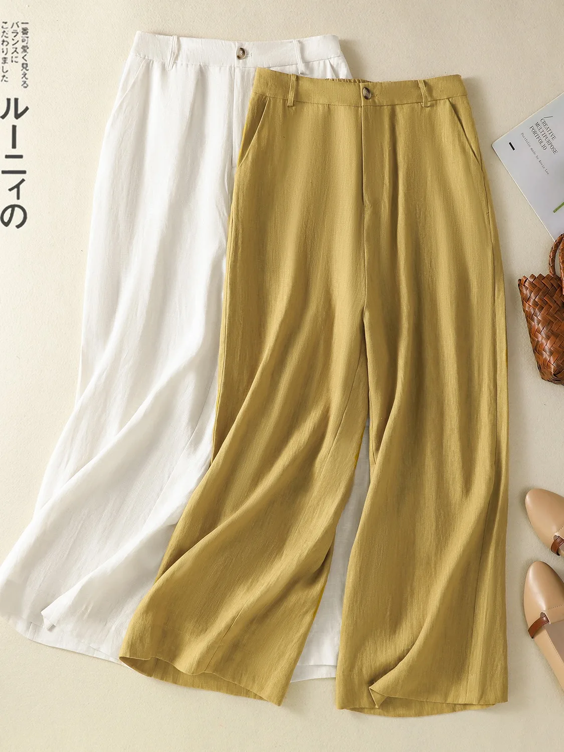 High Waist Linen Wide Leg Pants Women's Summer Fashion Simple Match Cotton Linen Casual Loose Fit Straight Cut Nine Points
High Waist Linen Wide Leg Pants Women's Summer Fashion Simple Match Cotton Linen Casual Loose Fit Straight Cut Nine Points
