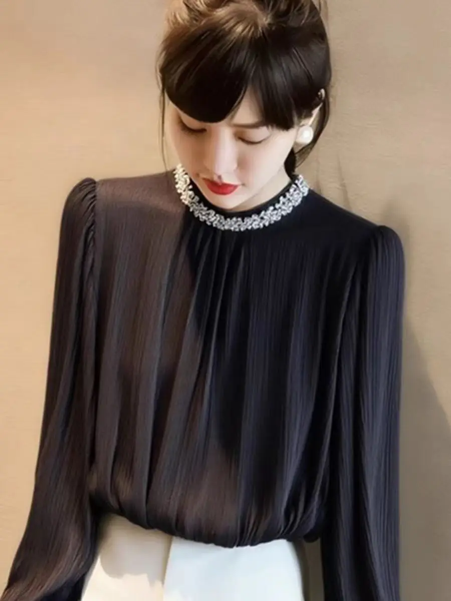 Korean Elegant Beading Folds Chiffon Blouse Women's Clothing 2026 Spring French Style Long-sleeved Casual Tops Office Lady Shirt
Korean Elegant Beading Folds Chiffon Blouse Women's Clothing 2026 Spring French Style Long-sleeved Casual Tops Office Lady Shirt