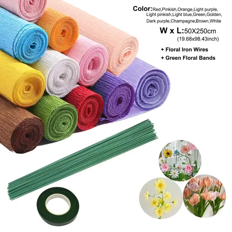 Flowers Gifts Wrapping Paper 50x250cm Colored Crepe Paper Roll Floral Tapes iron Wire DIY Crafts Festival Party Home Decoration
Flowers Gifts Wrapping Paper 50x250cm Colored Crepe Paper Roll Floral Tapes iron Wire DIY Crafts Festival Party Home Decoration