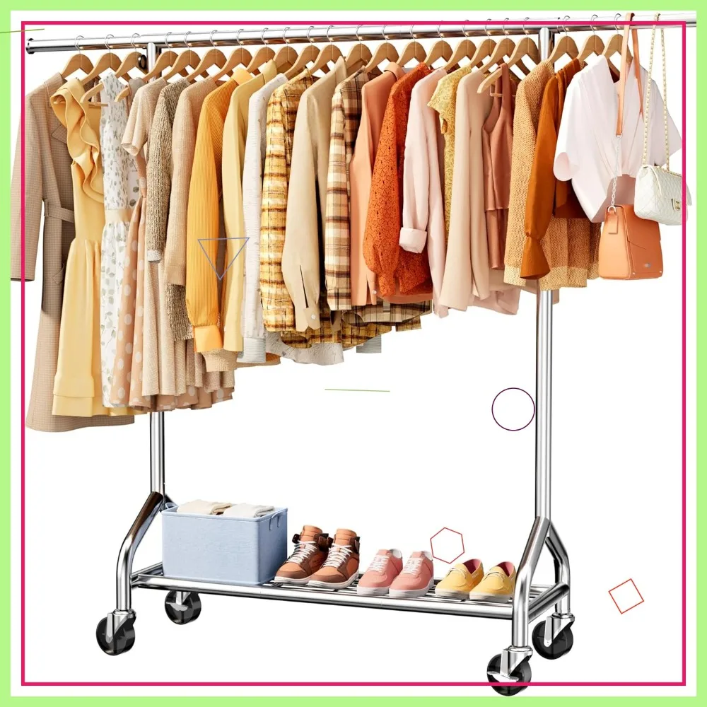 Heavy Duty Garment Rack with Extendable Side Rods & Shoe Shelf, 25mm Steel Frame with Wheels, Silver
Heavy Duty Garment Rack with Extendable Side Rods & Shoe Shelf, 25mm Steel Frame with Wheels, Silver
