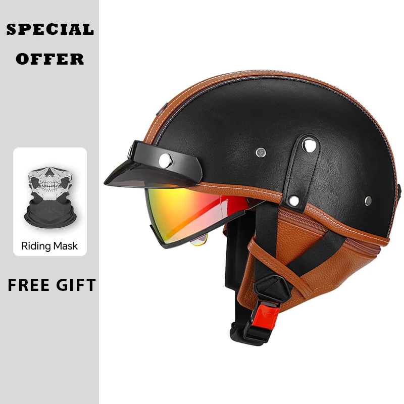 Retro Half Face Helmet DOT Leather Motorcycle Helmets Safety Protection Ventilation Comfortable Low Profile Open Half Helmets
Retro Half Face Helmet DOT Leather Motorcycle Helmets Safety Protection Ventilation Comfortable Low Profile Open Half Helmets