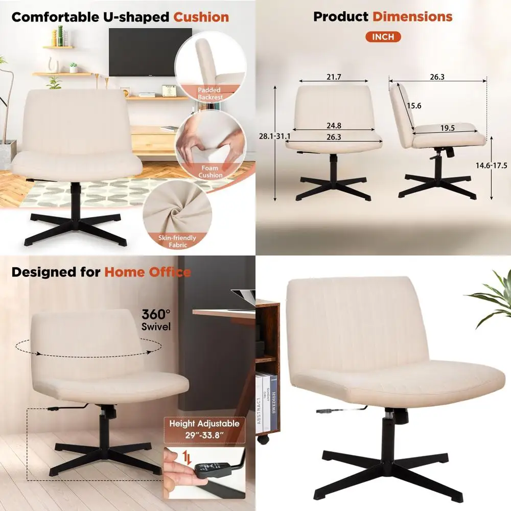 Ergonomic Armless Swivel Chair with Adjustable Height, Wide Seat for Home Office, Beige Fabric
Ergonomic Armless Swivel Chair with Adjustable Height, Wide Seat for Home Office, Beige Fabric