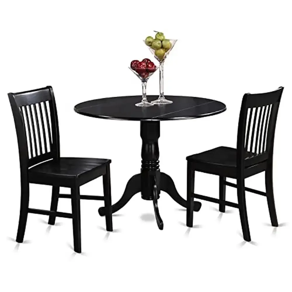 3-Piece Kitchen Set Round Dining Table Drop Leaf Solid Wood Chairs 42x42 Inch Black High Quality Wood Seat Compact Dining Room
3-Piece Kitchen Set Round Dining Table Drop Leaf Solid Wood Chairs 42x42 Inch Black High Quality Wood Seat Compact Dining Room