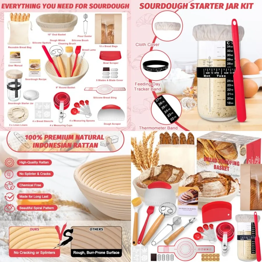 Sourdough Starter Kit with Round Oval Banneton, Complete Sourdough Bread Baking Supplies, Bread Proofing Basket with Starter Ja
Sourdough Starter Kit with Round Oval Banneton, Complete Sourdough Bread Baking Supplies, Bread Proofing Basket with Starter Ja