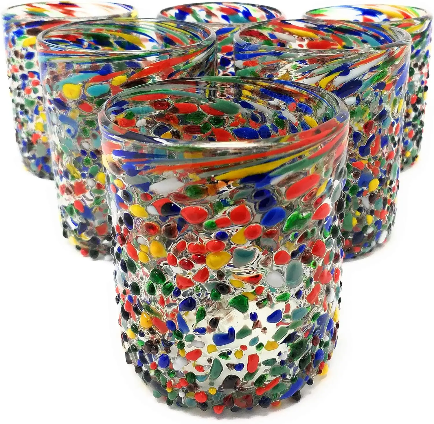 Hand Blown Mexican Drinking Glasses, Set of 6 Confetti Rock Tumbler Glasses, 10 oz Each
Hand Blown Mexican Drinking Glasses, Set of 6 Confetti Rock Tumbler Glasses, 10 oz Each