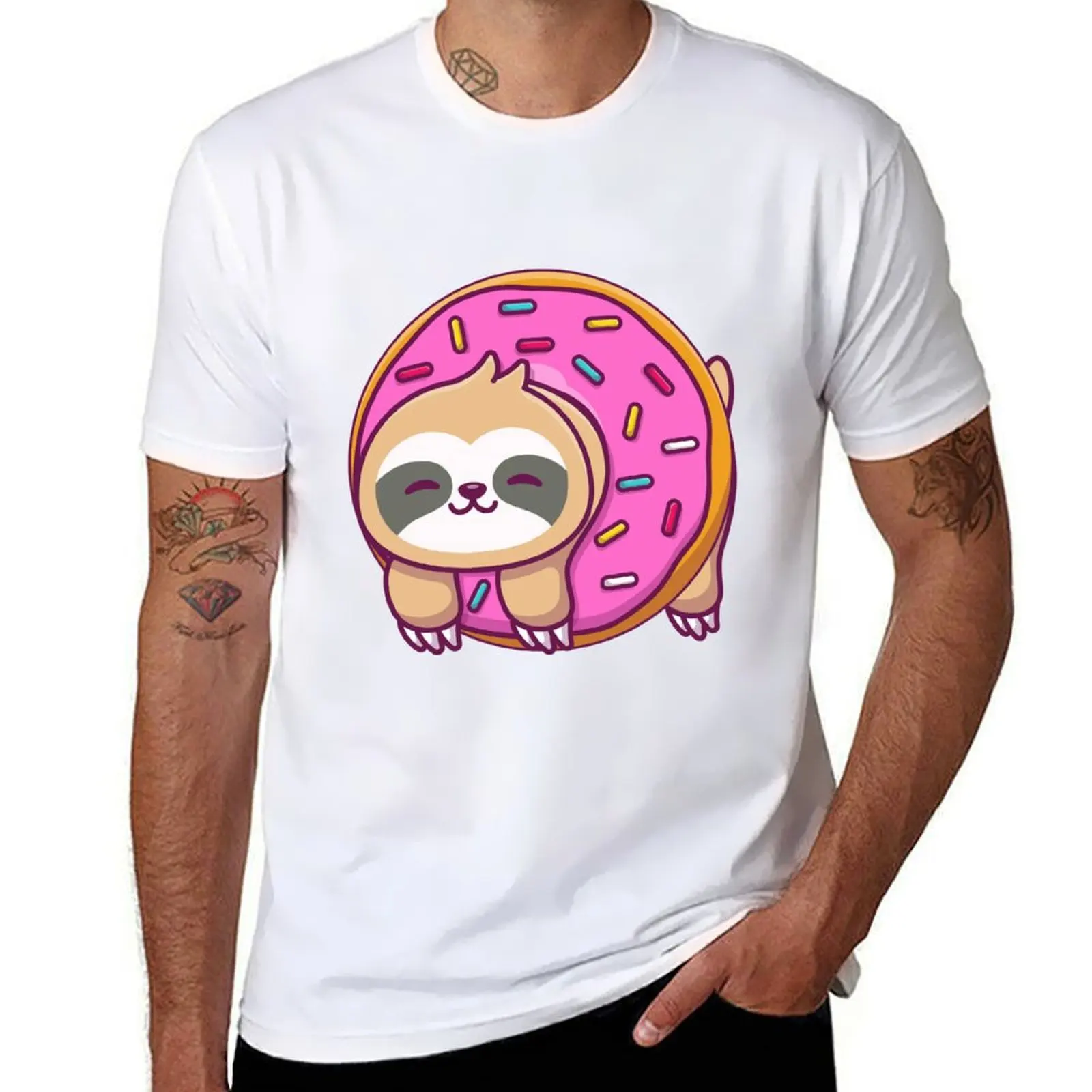 Cute sloth with doughnut cartoon T-Shirt t shirt man cotton t shirt custom print T-Shirt 
Cute sloth with doughnut cartoon T-Shirt t shirt man cotton t shirt custom print T-Shirt