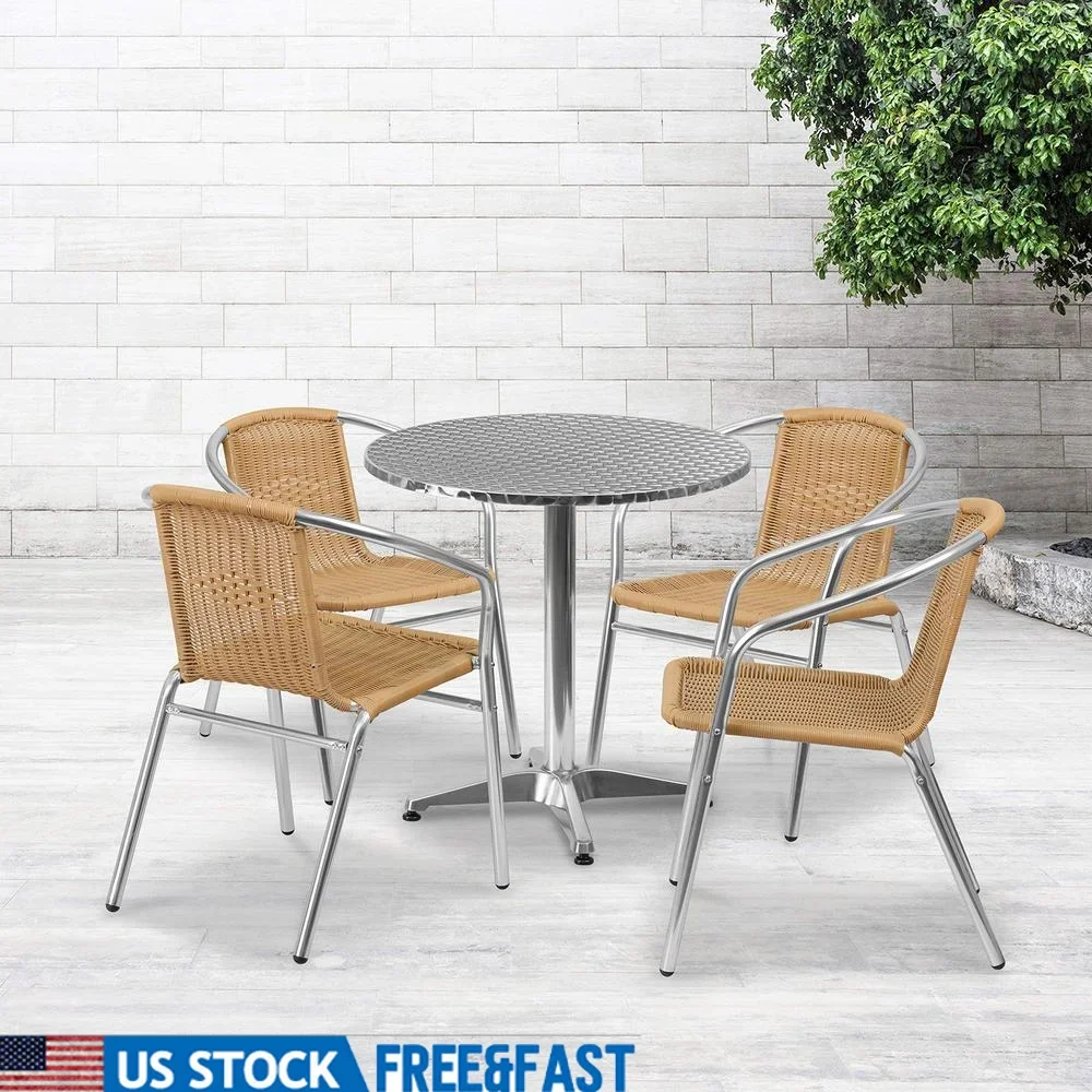 27.5 Round Aluminum Outdoor Indoor Table Set with 4 Rattan Chairs Lightweight Modern Design Commercial Residential Use
27.5 Round Aluminum Outdoor Indoor Table Set with 4 Rattan Chairs Lightweight Modern Design Commercial Residential Use