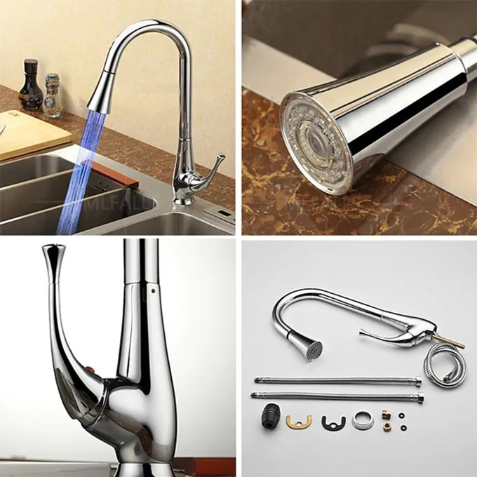 Светодиодный выдвижной смеситель для кухонной мойки с поворотным изливом-распылителем
Светодиодный выдвижной смеситель для кухонной мойки с поворотным изливом-распылителем