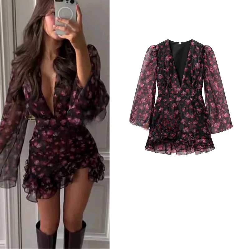 Spring Summer New Women's Deep V-neck Long Sleeve Printed Dress Slimming Waist H-Line Fashionable Citywalk Polyester Fabric
Spring Summer New Women's Deep V-neck Long Sleeve Printed Dress Slimming Waist H-Line Fashionable Citywalk Polyester Fabric
