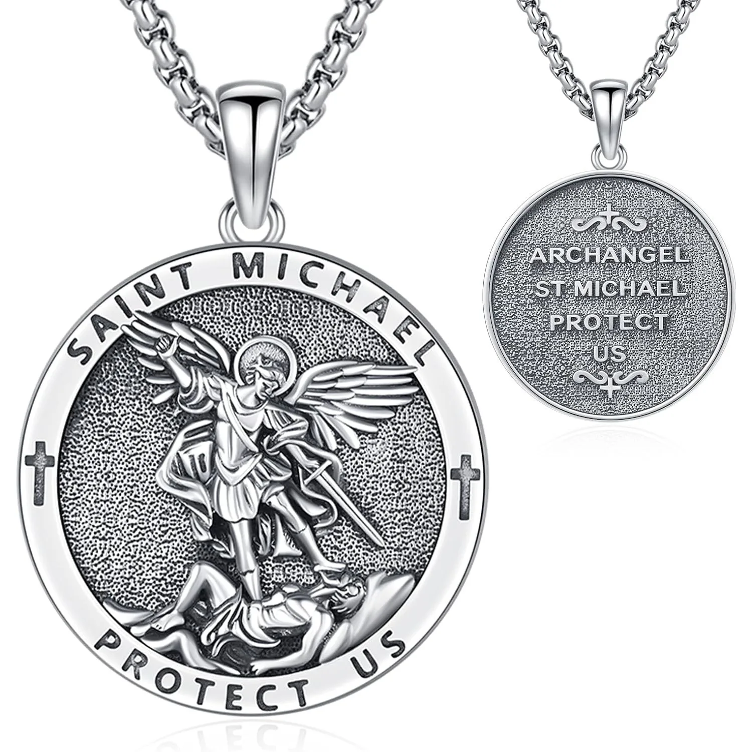 Ожерелье Saint Michael из стерлингового серебра 925 пробы, кулон с медалью Saint Michael, ожерелье, защитный амулет, ювелирные изделия, подарки для мужчин и женщин
Ожерелье Saint Michael из стерлингового серебра 925 пробы, кулон с медалью Saint Michael, ожерелье, защитный амулет, ювелирные изделия, подарки для мужчин и женщин