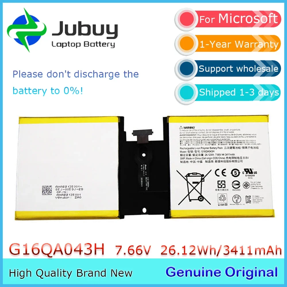 Original 7.66V 26.12Wh G16QA043H Notebook Battery for Microsoft Surface Go 1824 1825 Series Tablet 
Original 7.66V 26.12Wh G16QA043H Notebook Battery for Microsoft Surface Go 1824 1825 Series Tablet