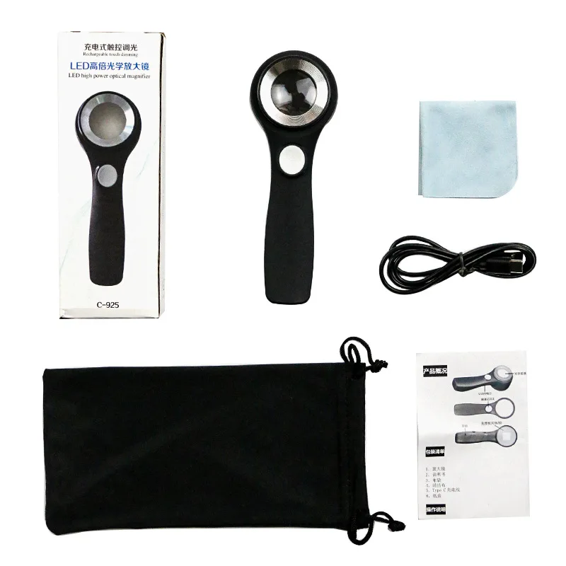 Alloy Handheld High-Power Usb Charging Touch Switch Led Light Optical Glass Touch Magnifying Glass
Alloy Handheld High-Power Usb Charging Touch Switch Led Light Optical Glass Touch Magnifying Glass