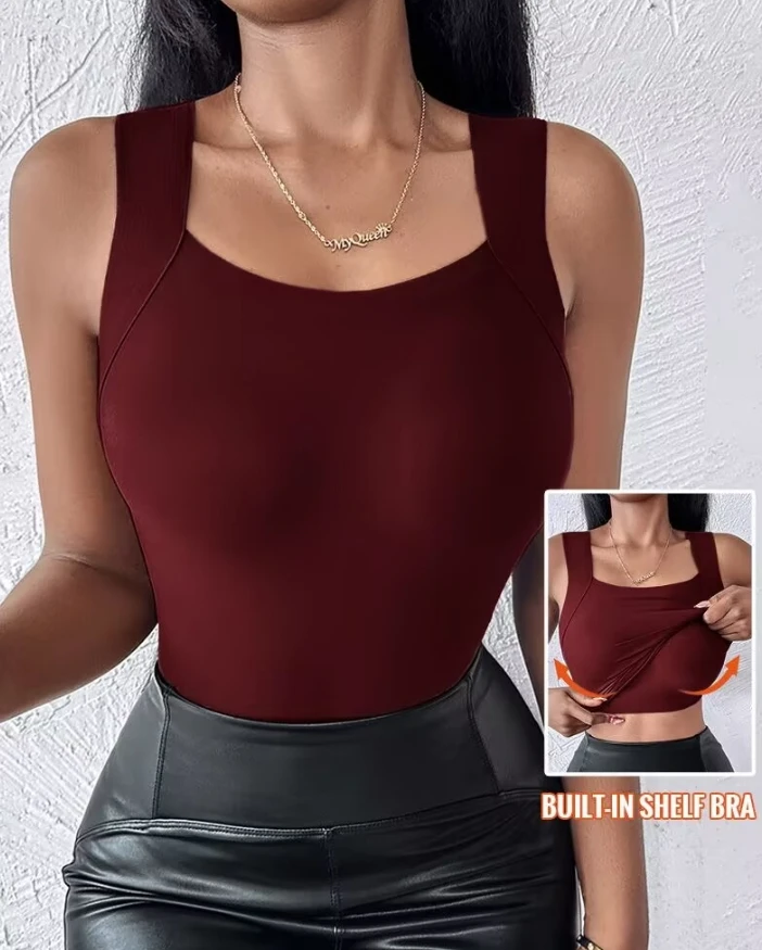 Hot Selling 2024 Fashion U-Neck Built-In Bra with High Elasticity Sleeveless Slim Fit Monochrome Women's Vest
Hot Selling 2024 Fashion U-Neck Built-In Bra with High Elasticity Sleeveless Slim Fit Monochrome Women's Vest