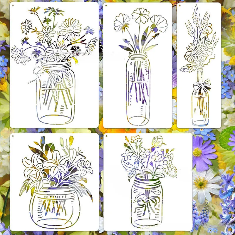 5PCS Large Flower Stencils DIY Decoration Painted Stickers Template Vintage Plant Vase Painting Hollowed Out Spray Template
5PCS Large Flower Stencils DIY Decoration Painted Stickers Template Vintage Plant Vase Painting Hollowed Out Spray Template
