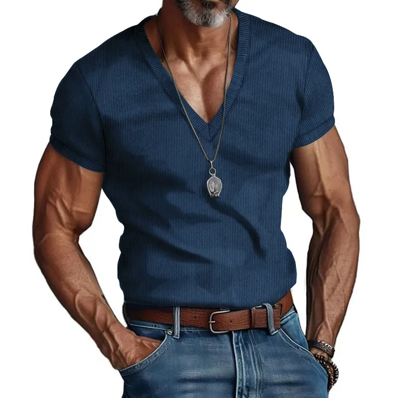 Summer Men's V-Neck Short Sleeved Top Solid Color Corduroy Slim Fit Casual T-Shirt Trendy And Comfortable Men's Clothing
Summer Men's V-Neck Short Sleeved Top Solid Color Corduroy Slim Fit Casual T-Shirt Trendy And Comfortable Men's Clothing