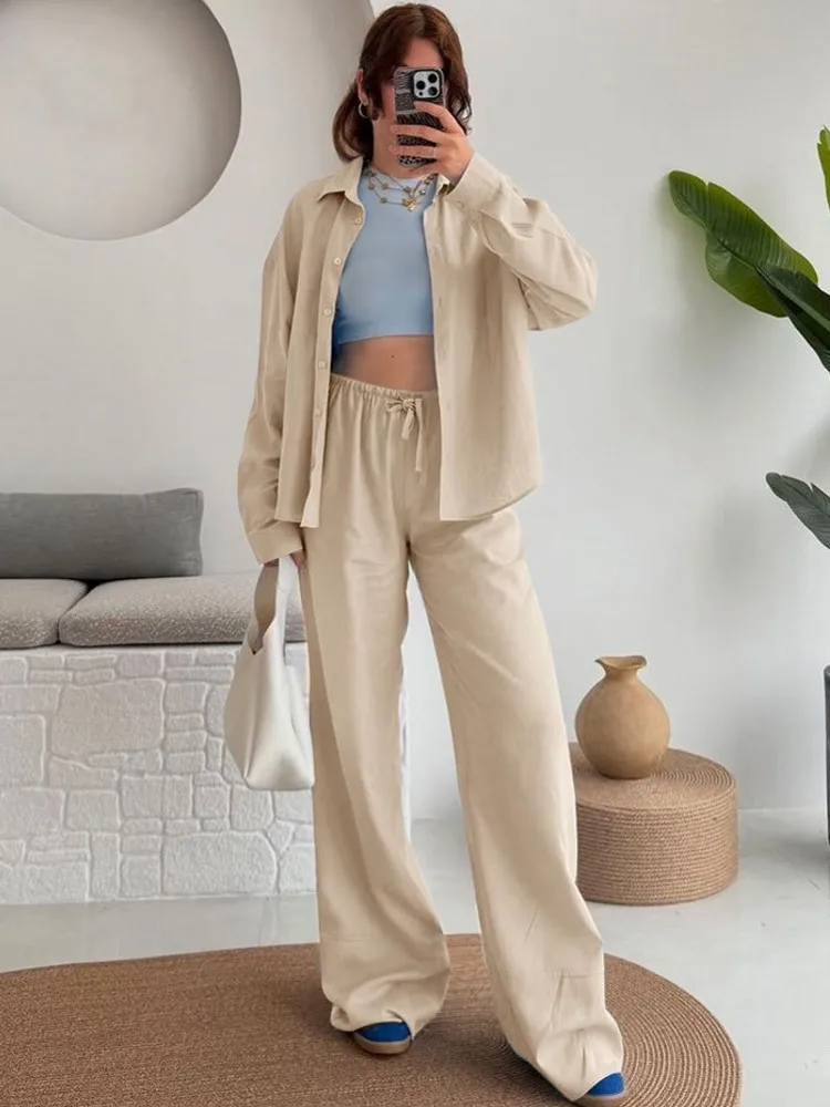 Женские комплекты из 2 предметов, лето-осень 2024, однотонная рубашка, блузка, костюм, топы и брюки, комплект из двух предметов, спортивный костюм, наряд 
Женские комплекты из 2 предметов, лето-осень 2024, однотонная рубашка, блузка, костюм, топы и брюки, комплект из двух предметов, спортивный костюм, наряд