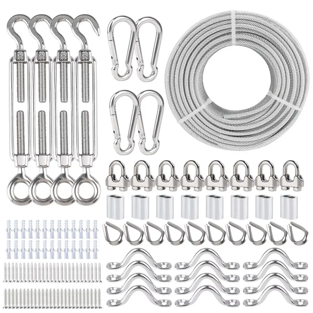 3/16 Stainless Steel Wire Rope Kit with Turnbuckles and 200ft PVC Coated Steel Cable for Shade Sails, Railings, and More
3/16 Stainless Steel Wire Rope Kit with Turnbuckles and 200ft PVC Coated Steel Cable for Shade Sails, Railings, and More