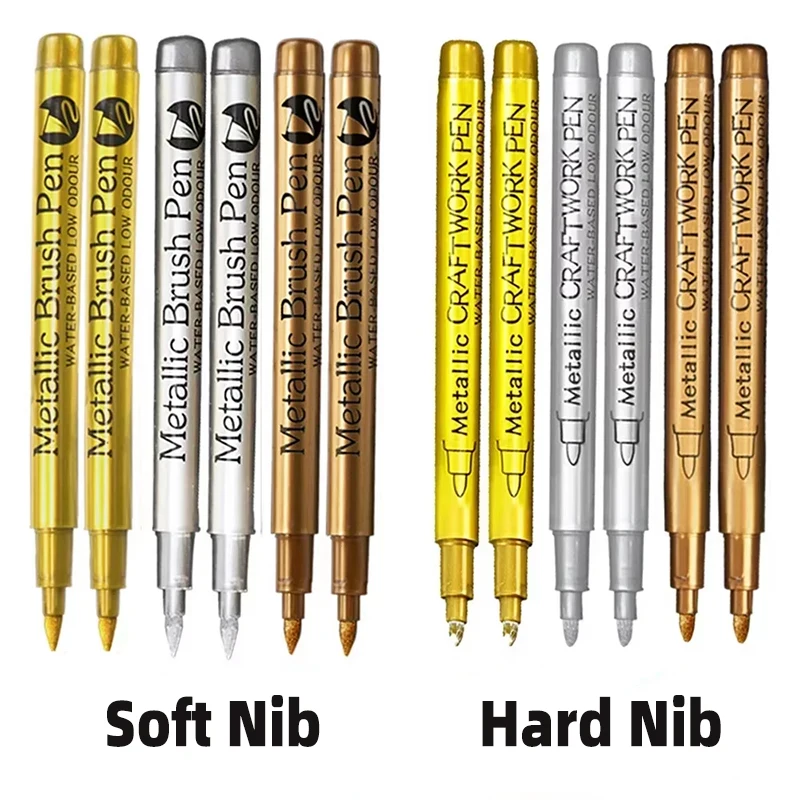6pcs Soft/Hard Nib Metallic Marker Pens Gold Silver Bronze Assorted Colors,Point 1-5mm for Drawing ,Arts,Crafts,School Supplies
6pcs Soft/Hard Nib Metallic Marker Pens Gold Silver Bronze Assorted Colors,Point 1-5mm for Drawing ,Arts,Crafts,School Supplies