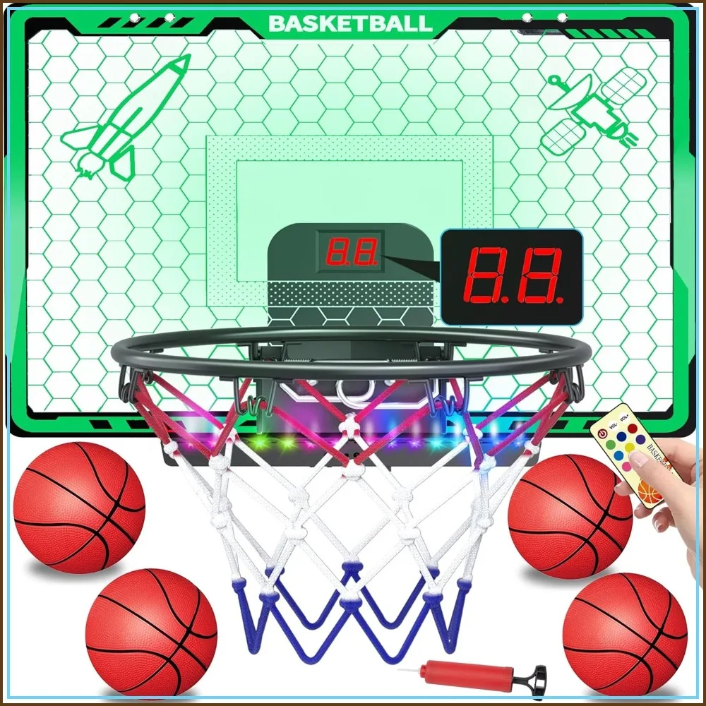 Indoor Mini Basketball Hoop with LED Scoreboard & 4 Balls, Over Door Mount for Kids Age 3-12
Indoor Mini Basketball Hoop with LED Scoreboard & 4 Balls, Over Door Mount for Kids Age 3-12