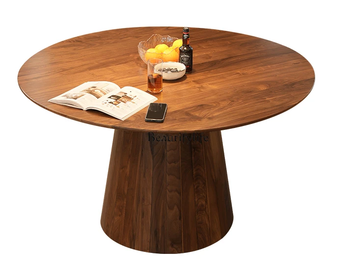 North American black walnut large round dining table pure solid wood household simple eating table with turntable
North American black walnut large round dining table pure solid wood household simple eating table with turntable