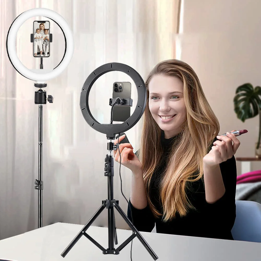 26cm Ring Light with Stand, Photography Selfie Ring Lamp, 170cm Tripod Stand with Phone Holder for Tiktok Photo Live Video
26cm Ring Light with Stand, Photography Selfie Ring Lamp, 170cm Tripod Stand with Phone Holder for Tiktok Photo Live Video
