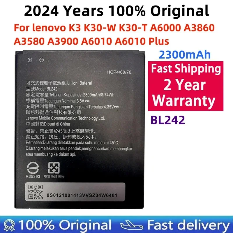 100% Original BL242 Battery For lenovo K3 K30-W K30-T A6000 A3860 A3580 A3900 A6010 A6010 Plus Batterie Bateria Accumulator
100% Original BL242 Battery For lenovo K3 K30-W K30-T A6000 A3860 A3580 A3900 A6010 A6010 Plus Batterie Bateria Accumulator