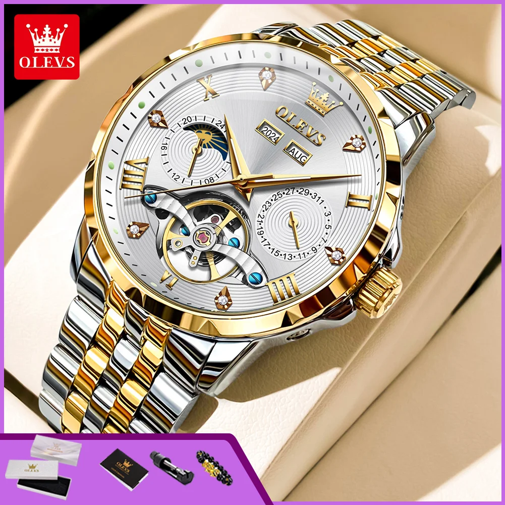 OLEVS 6691 Automatic Man Watch Steel Strap Hollowed Calendar Moon Phase Luminous Waterproof Luxury Mechanical Wristwatch for Man
OLEVS 6691 Automatic Man Watch Steel Strap Hollowed Calendar Moon Phase Luminous Waterproof Luxury Mechanical Wristwatch for Man